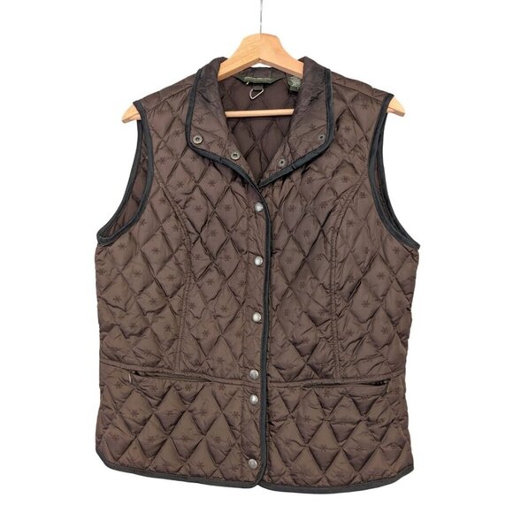 Eddie Bauer Down Vest Brown Quilted Snowflake Embroidered Womens Size L - Picture 1 of 5